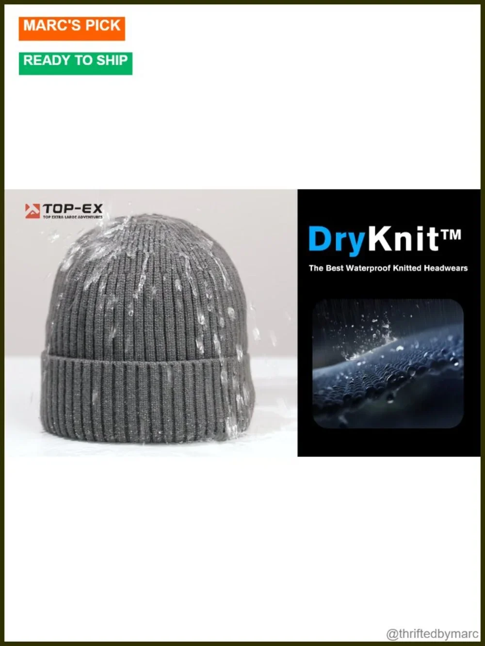 DryKnit Waterproof Merino Wool Fleece Lined Beanie Skullies Cold Weather Winter